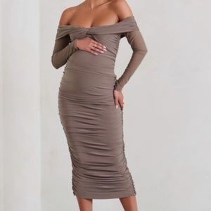 Club L London Neva Maternity Dress Mocha